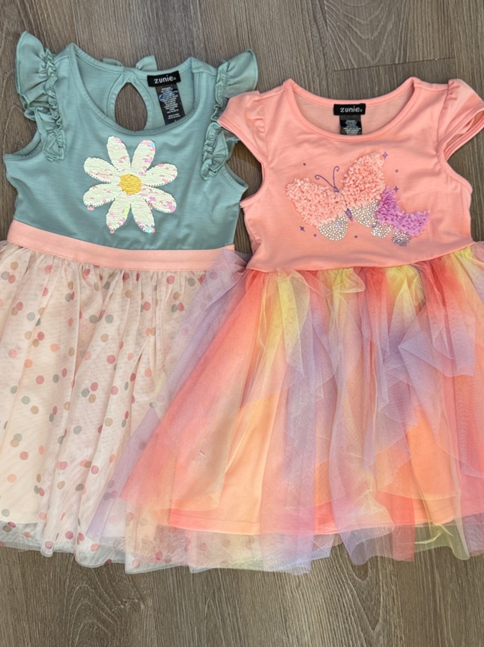 (Set of 2) Zunie Girls Pastel Polka Dots Tulle Sequin Dresses Size 4